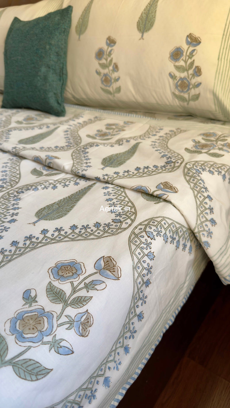 aenak-blue-periwinkle-jaal-handblock-bedsheet-dohar-combo-set