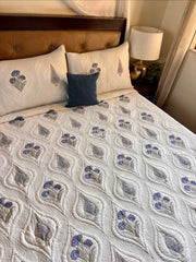 aenak-blue-dahlia-cypress-embossed-quilted-handblock-bedcover-set