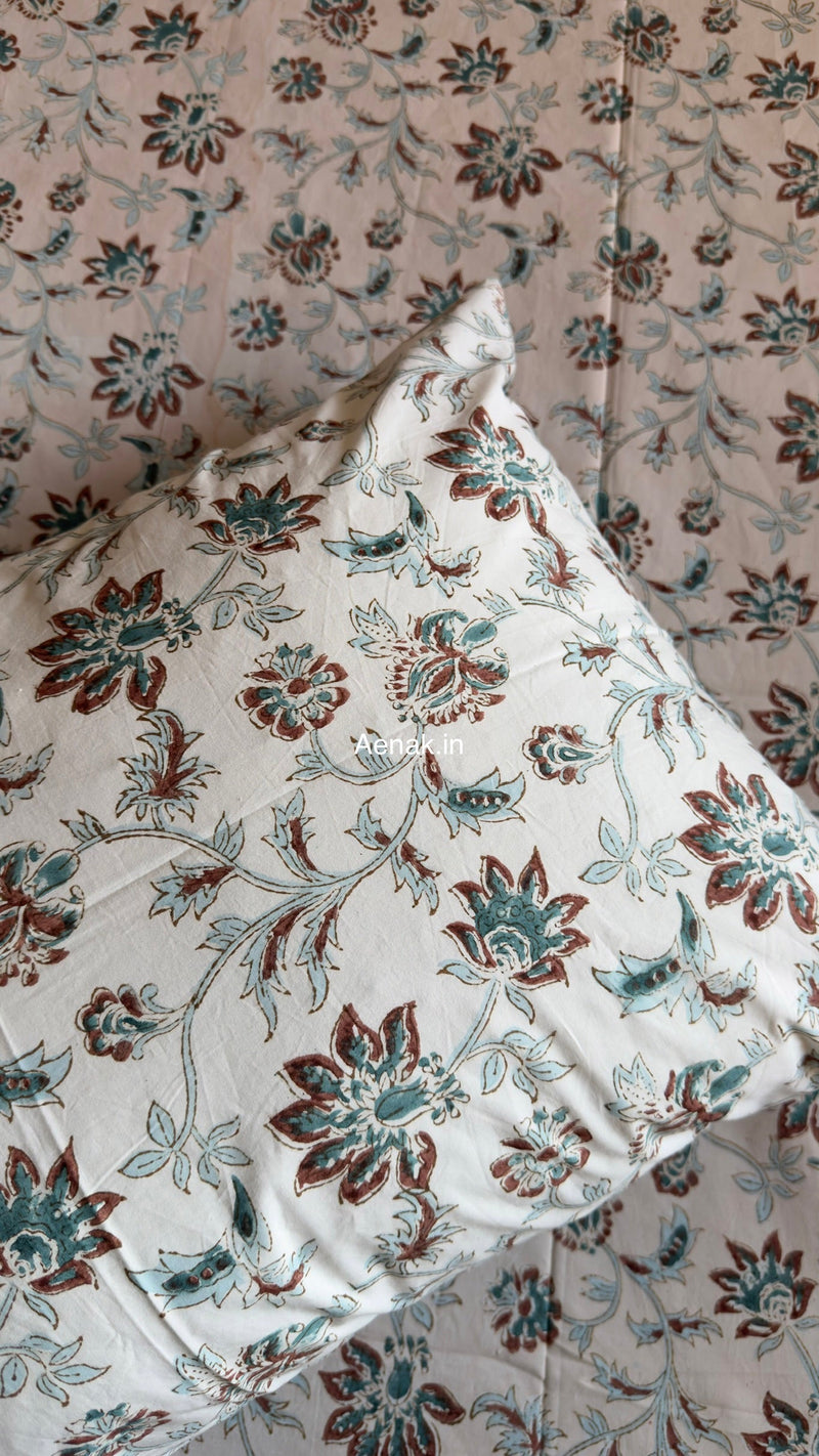 aenak-brown-peach-floral-garden-handblock-printed-premium-cotton-fitted-bedsheet-set