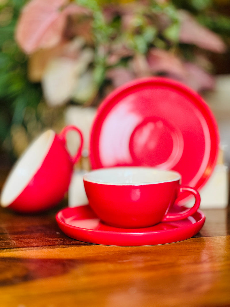 The Bold Red Cappucino Cup Saucer Set