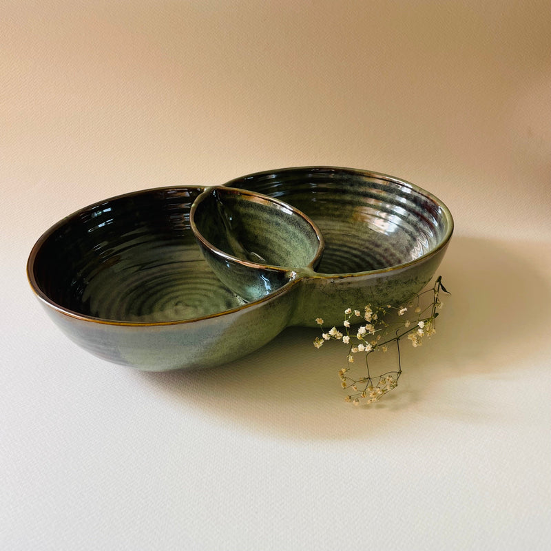 Olive Green Double Ceramic Bowls