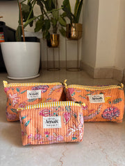 aenak-orange-floral-garden-quilted-vanity-pouches-set-of-3