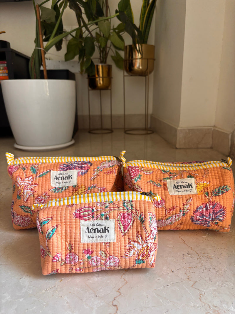 aenak-orange-floral-garden-quilted-vanity-pouches-set-of-3