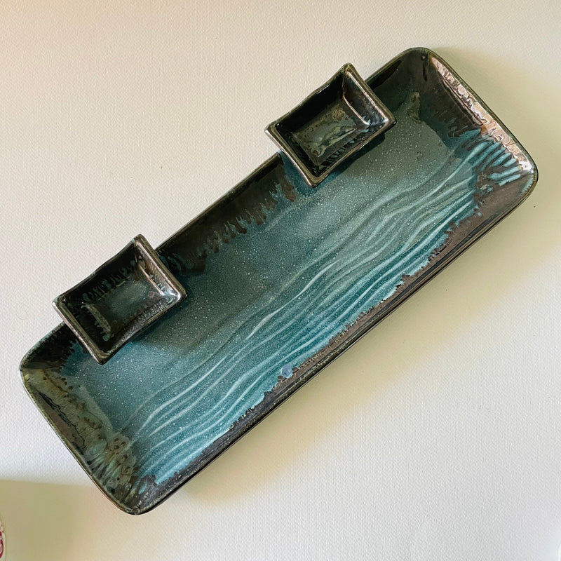 The Teal Double Dip Ceramic Serving Platter