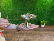 Pure Brass Panch Aarti Diya with Handle – Kitchen Utensil