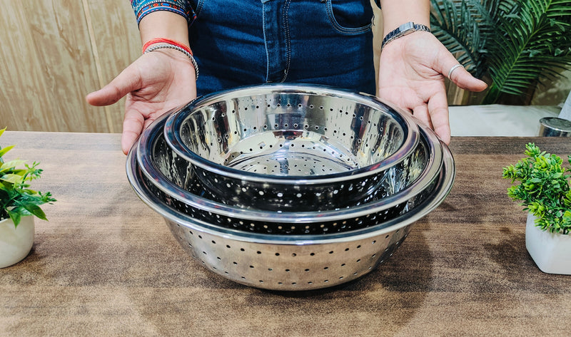 Stainless Steel Rice, Fruits & Vegetables Basin Strainer/Colander – Kitchen Utensil
