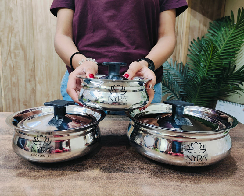Stainless Steel Biryani Handis with Lid & PVC Knob – Cooking Handi