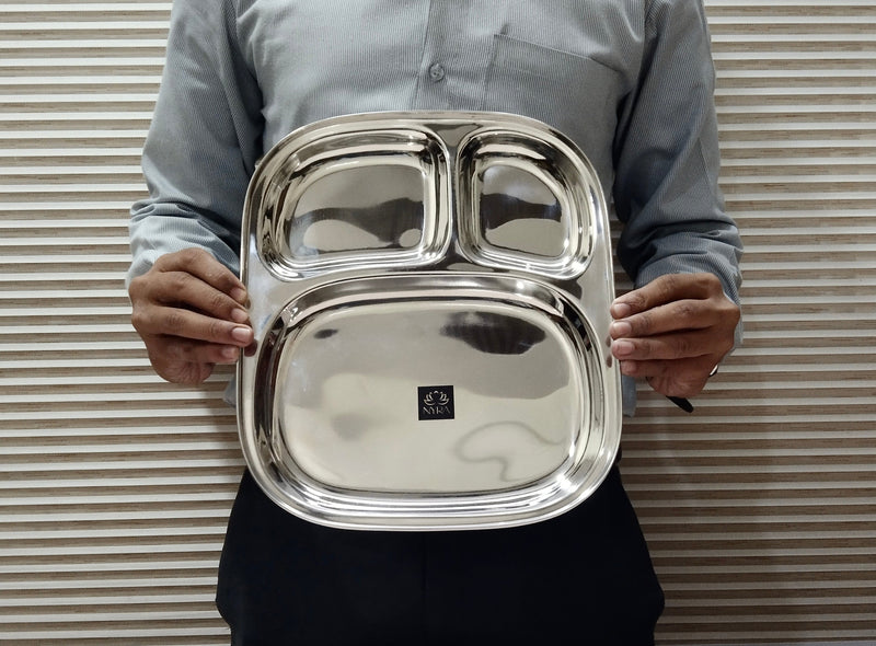 Stainless Steel Three Sectioned Plates – Kitchen Utensil