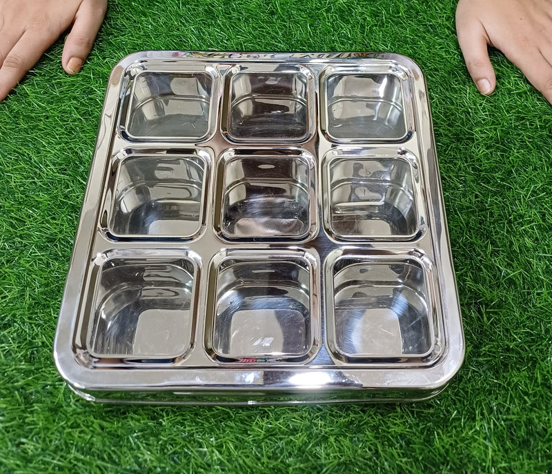 Stainless Steel 9 Compartment Dry fruit/Spice Box – Kitchen Utensil