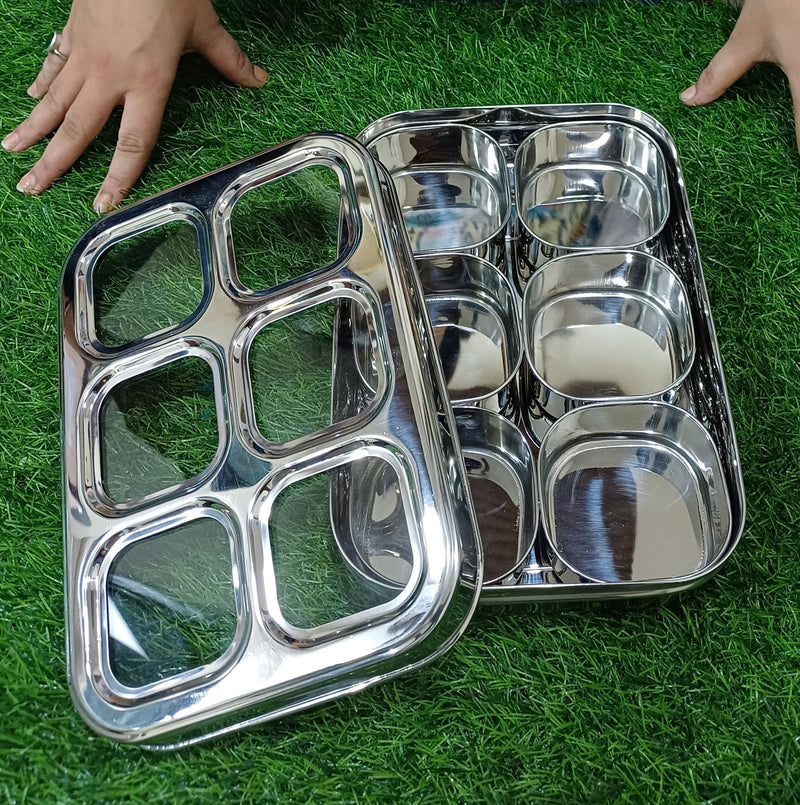 Stainless Steel 6 Compartment Dry Fruit/Spice Box– Kitchen Utensil
