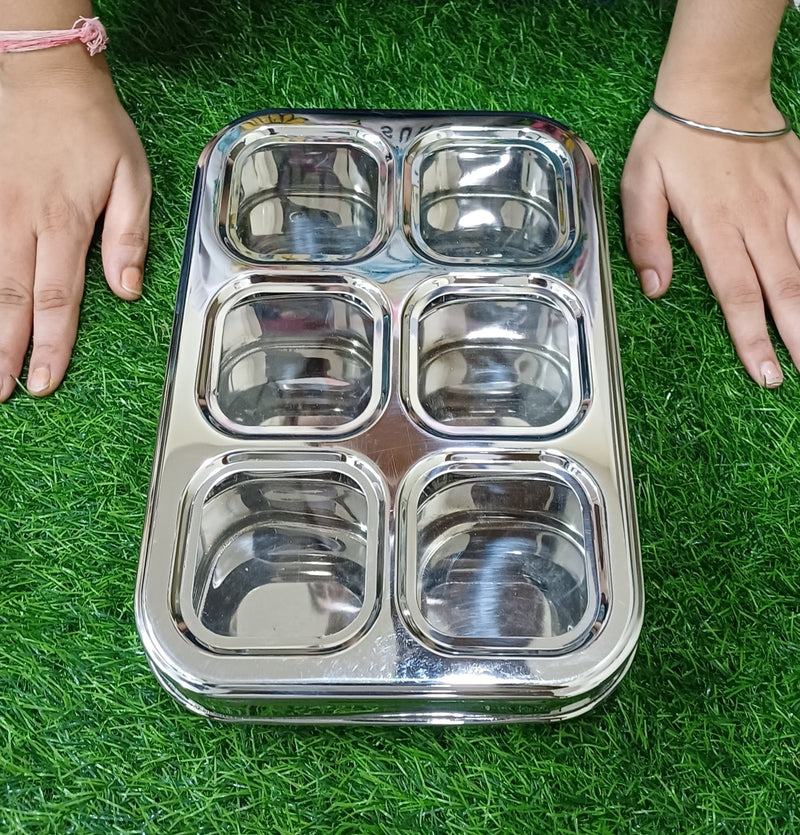 Stainless Steel 6 Compartment Dry Fruit/Spice Box– Kitchen Utensil