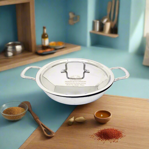 Triply Stainless Steel Kadhai with Lid – Cooking Kadhai