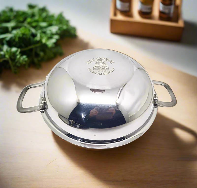 Triply Stainless Steel Kadhai with Lid – Cooking Kadhai