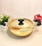 Traditional Brass Kadhai (Pital Wok) with Tin Lining & Lid – Cooking Wok
