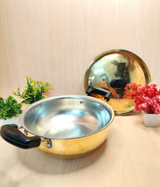 Traditional Brass Kadhai (Pital Wok) with Tin Lining & Lid – Cooking Wok