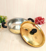 Traditional Brass Kadhai (Pital Wok) with Tin Lining & Lid – Cooking Wok