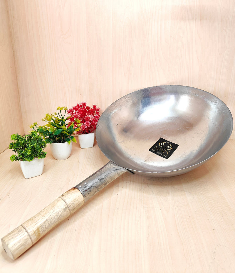 Iron Chinese Wok/Kadhai with Wooden Handle – Cooking Wok