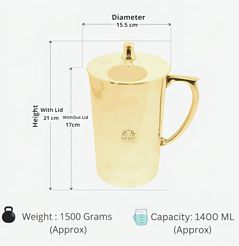 Pure Bronze (Kansa) Water Jug with Lid – Kitchen Utensil