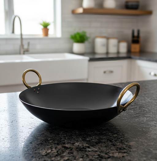 Pure Traditional Black Iron Kadhai – Cooking Wok