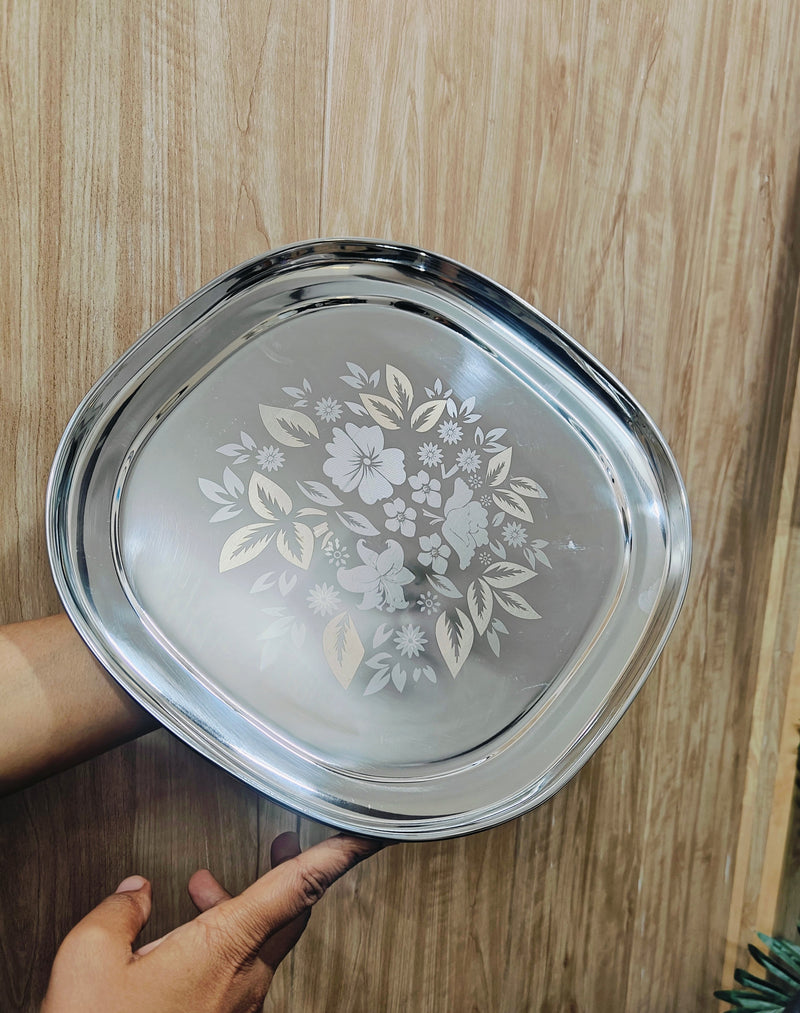 Stainless Steel Set of 12 pieces- Quarter and Full-Size Plates with Laser Print Set 