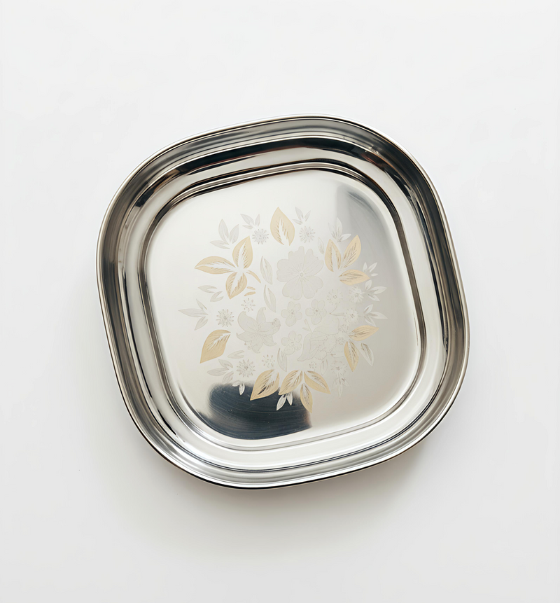 Stainless Steel Set of 12 pieces- Quarter and Full-Size Plates with Laser Print Set 