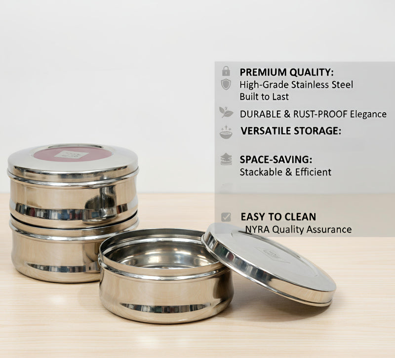 Stainless Steel Belly-shaped Dibbi/Container Set – Mini Storage Containers