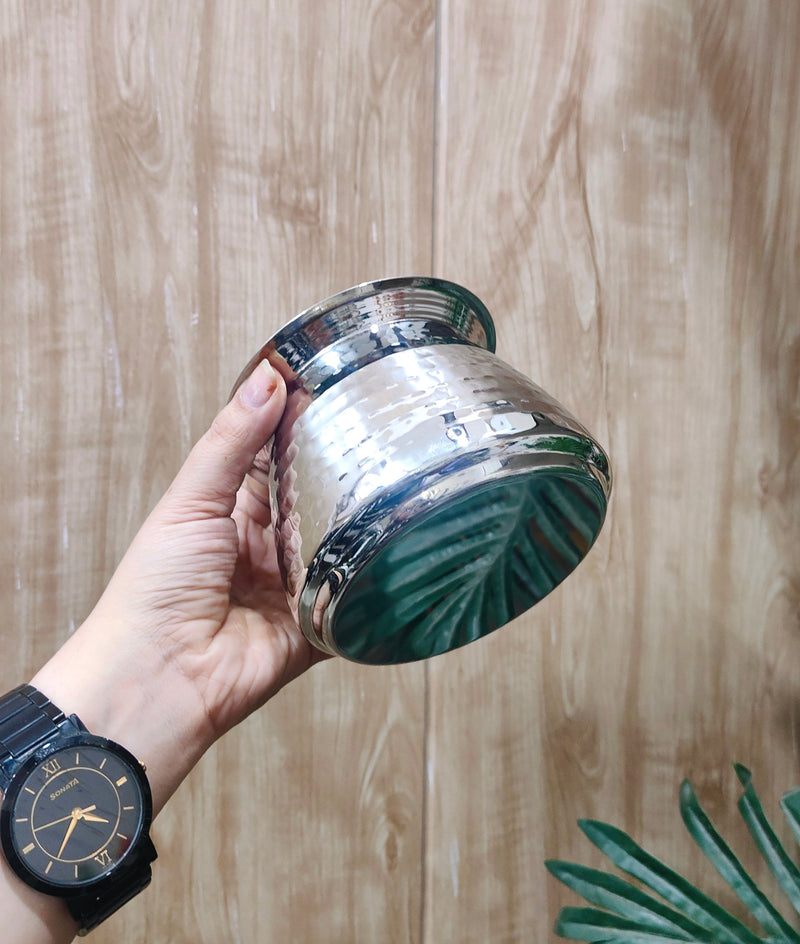 Stainless Steel Hammered Serving Handi with Lid – Copper Serving Handi