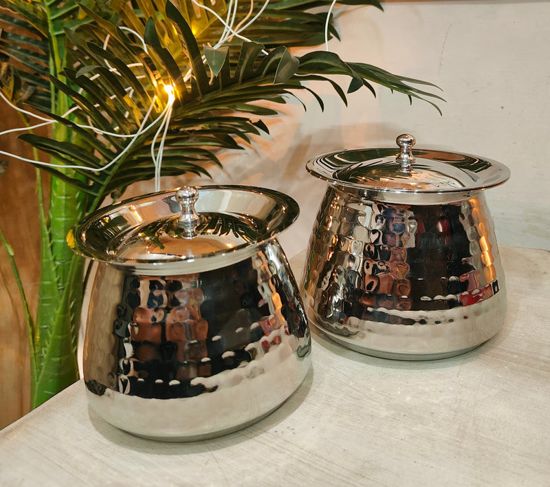 Stainless Steel Hammered Serving Handi with Lid – Copper Serving Handi