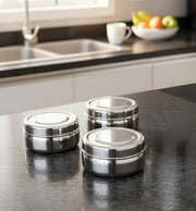 Stainless Steel Round Dibbi/Box set of 3pcs – Mini Storage Containers