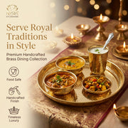 nyra-kitchenware-premium-brass-hammered-thali-set-of-6-pcs-traditional-indian-dinnerware-pital-bhojan-set-glossy-gold-finish-luxury-gifting