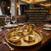 nyra-kitchenware-premium-brass-hammered-thali-set-of-6-pcs-traditional-indian-dinnerware-pital-bhojan-set-glossy-gold-finish-luxury-gifting