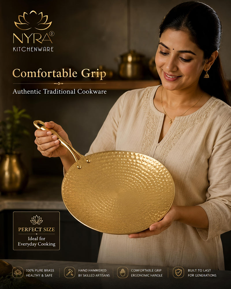 nyra-kitchenware-premium-brass-hammered-tawa-griddle-roti-pan