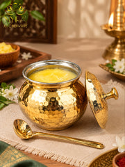 nyra-kitchenware-pure-brass-hammered-ghee-pot-with-kalai-tin-coating-lid-spoon-premium-ghee-storage-container