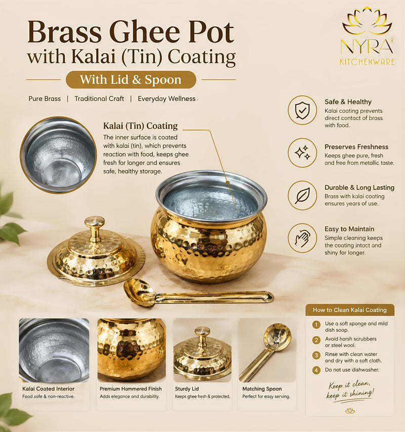 nyra-kitchenware-pure-brass-hammered-ghee-pot-with-kalai-tin-coating-lid-spoon-premium-ghee-storage-container