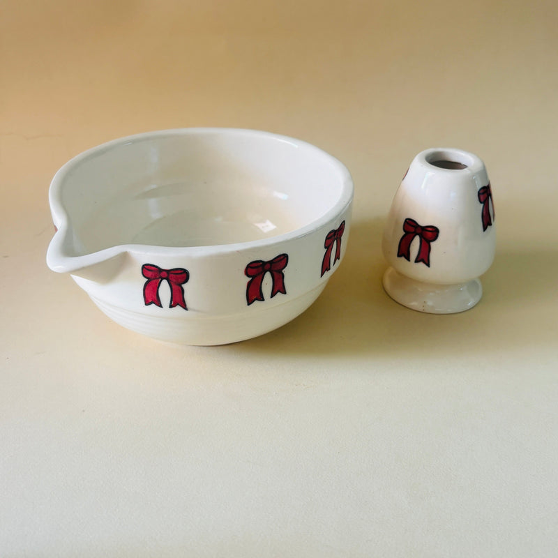 ceramic-kitchen-red-bow-matcha-bowl-whisk-holder-set-handcrafted-elegance-for-your-daily-ritual