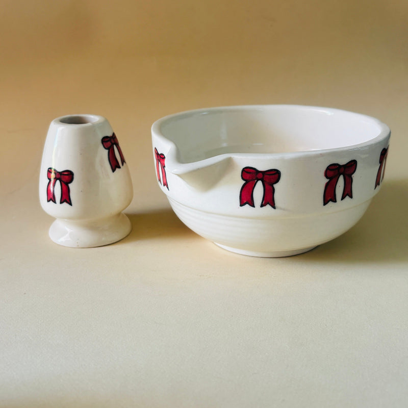 ceramic-kitchen-red-bow-matcha-bowl-whisk-holder-set-handcrafted-elegance-for-your-daily-ritual