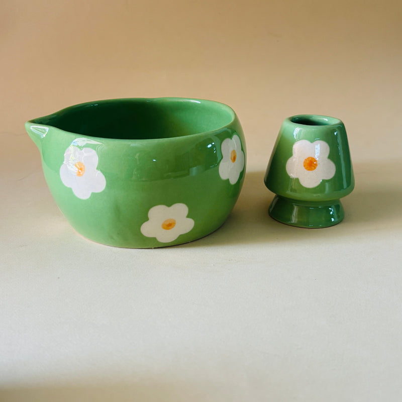 ceramic-kitchen-green-floral-matcha-bowl-whisk-holder-set-handcrafted-elegance-for-your-daily-ritual