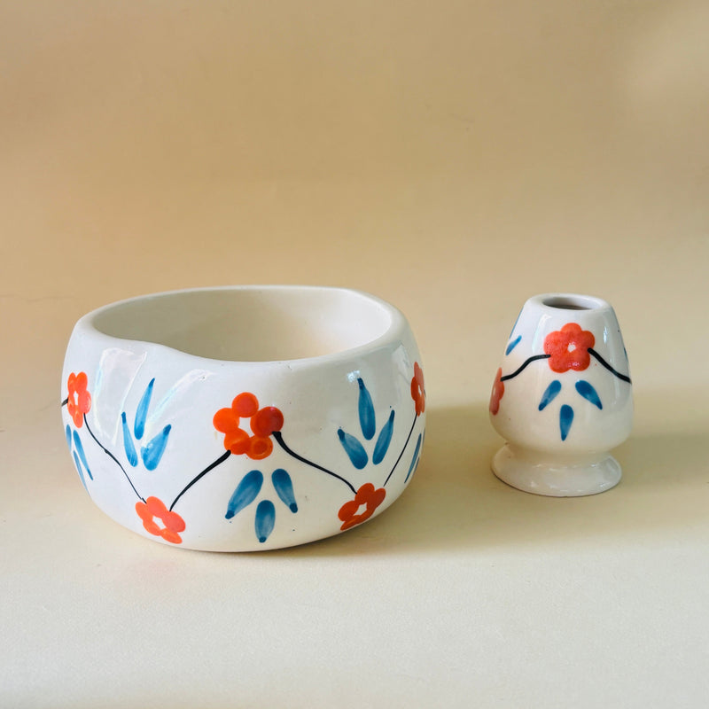 ceramic-kitchen-red-blue-floral-matcha-bowl-whisk-holder-set-handcrafted-elegance-for-your-daily-ritual