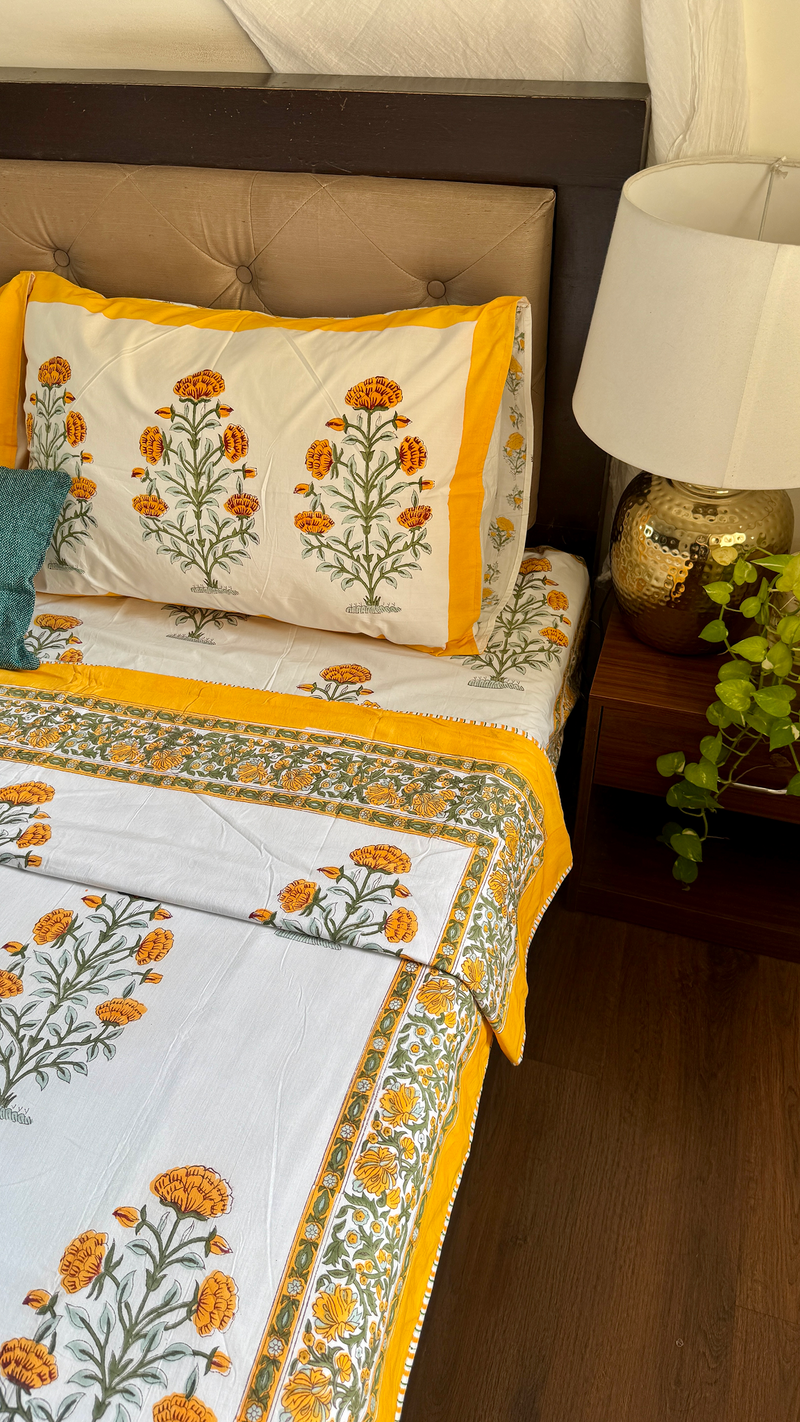aenak-turmeric-yellow-marigold-handblock-bedsheet-dohar-combo-set