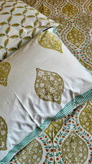 aenak-green-jaal-handblock-printed-premium-cotton-set-bedsheet