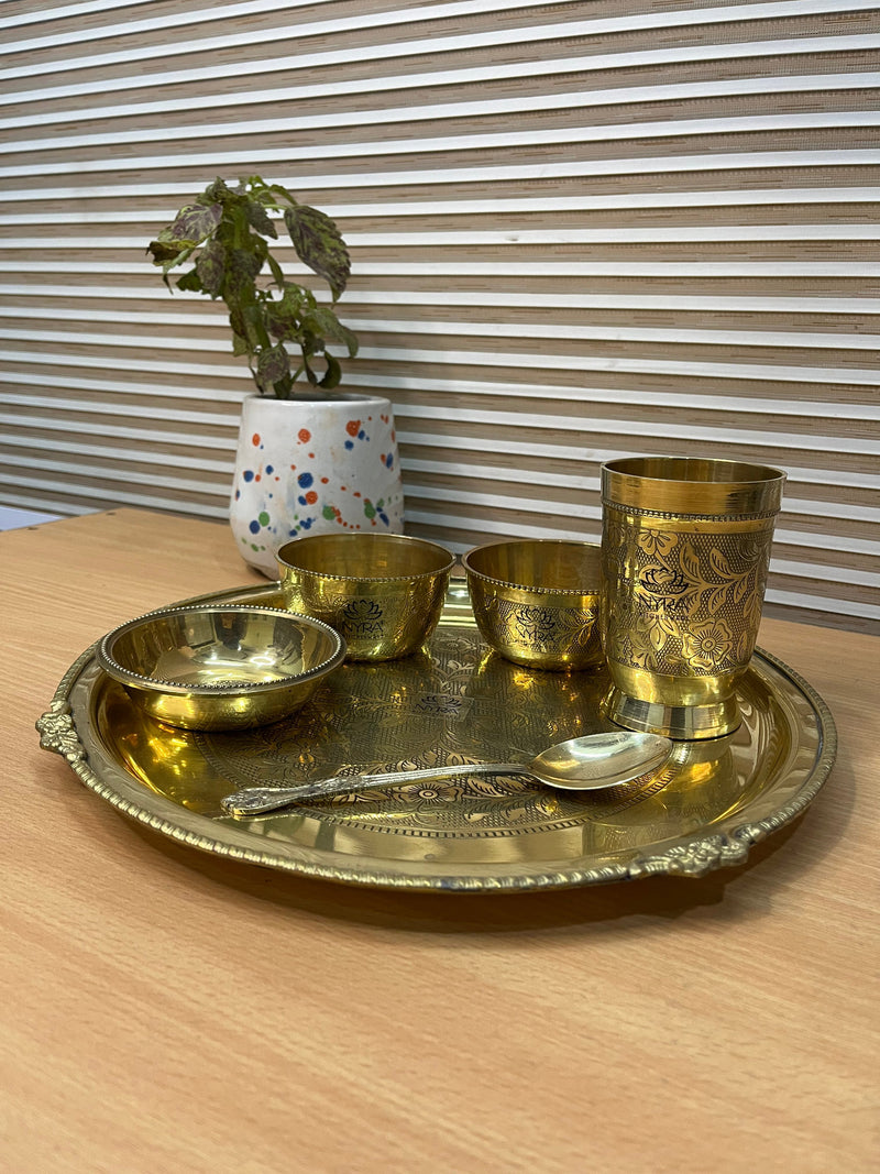 Traditional Brass Dinner Thali Set – Kitchen Utensil