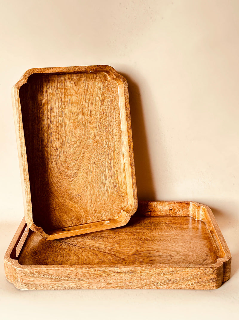 Nurture India Mango Wood Rectangle Tray 2-Piece Set