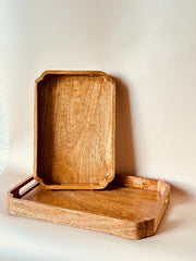 Nurture India Mango Wood Rectangle Tray 2-Piece Set