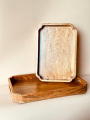 Nurture India Mango Wood Rectangle Tray 2-Piece Set
