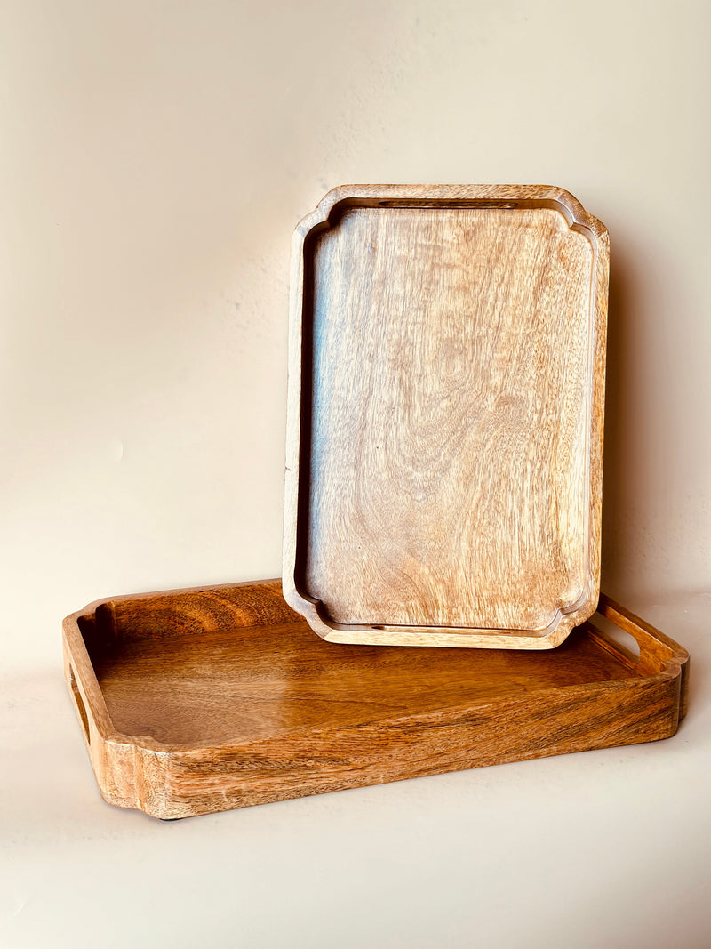 Nurture India Mango Wood Rectangle Tray 2-Piece Set