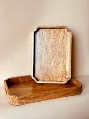 Nurture India Mango Wood Rectangle Tray 2-Piece Set