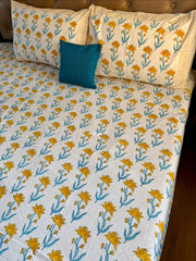 aenak-yellow-lotus-handblock-printed-premium-cotton-bedsheet-set