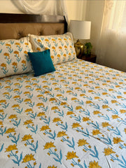 aenak-yellow-lotus-handblock-printed-premium-cotton-bedsheet-set