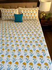 aenak-yellow-lotus-handblock-printed-premium-cotton-bedsheet-set
