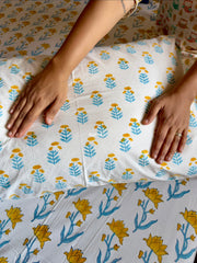 aenak-yellow-lotus-handblock-printed-premium-cotton-bedsheet-set